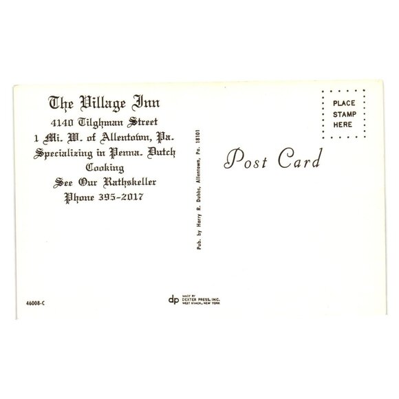 Vintage Village Inn Allentown PA Postcard Pennsylvania Dutch Cooking Rathskeller - Picture 2 of 2
